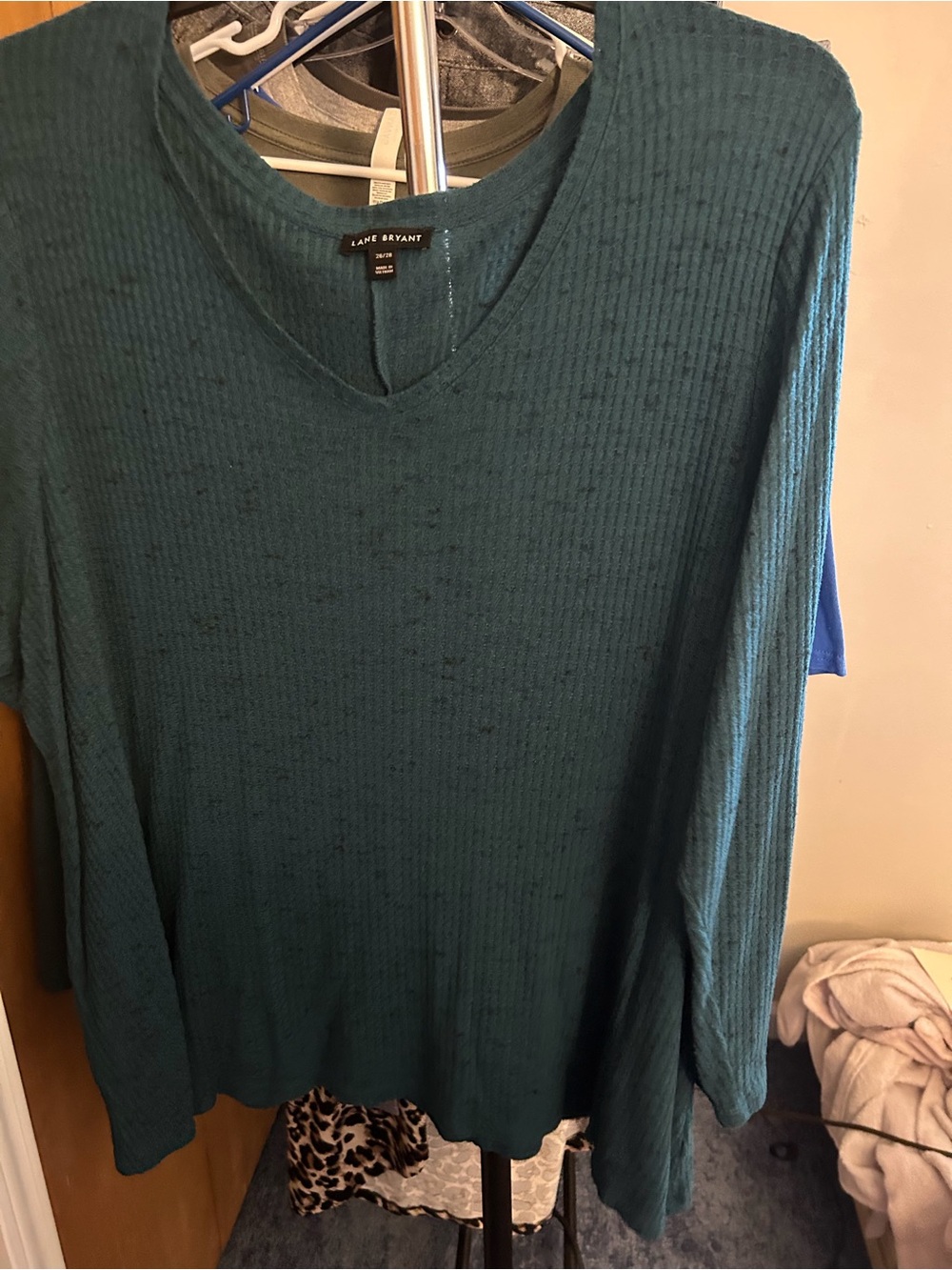 Lane Bryant Teal Ribbed V-Neck Long Sleeve Shirt